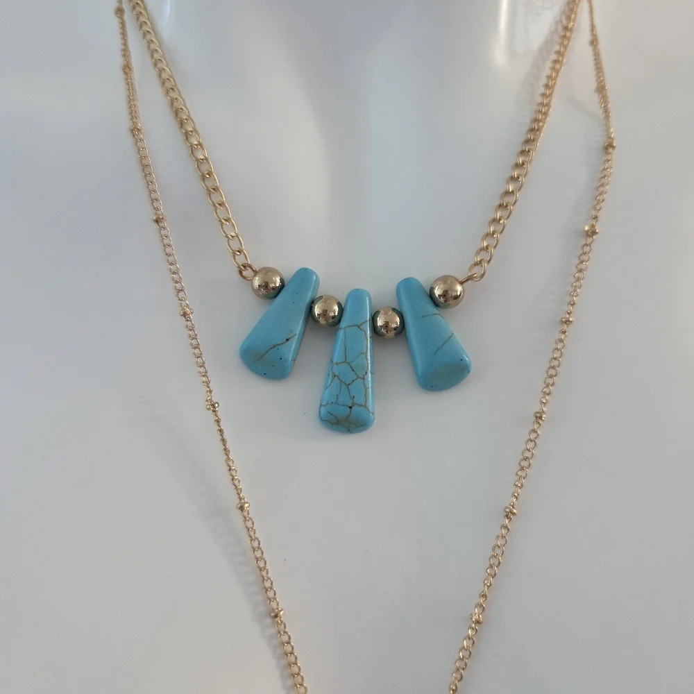 Paparazzi Boho Gold Layered Necklace with Turquoise Accents - Picture 7 of 10